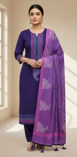 Hand Block Print Voile Unstitched Three Piece for Summer