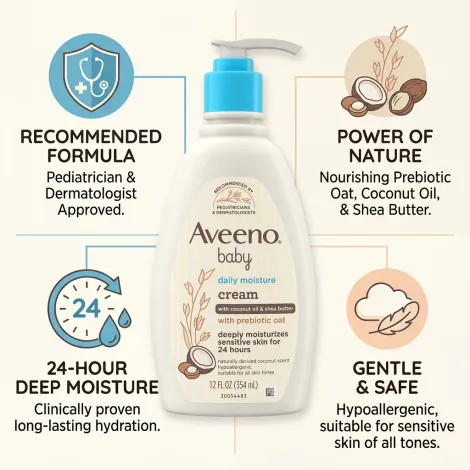 Aveeno Baby Daily Moisture ক্রিম, কোকোনাট অয়েল ও শিয়া বাটারসহ 354ml