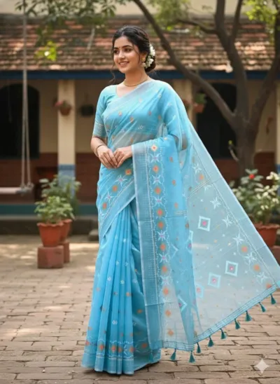 Soft Half Silk Jamdani Print Saree for Daily Wear and Events
