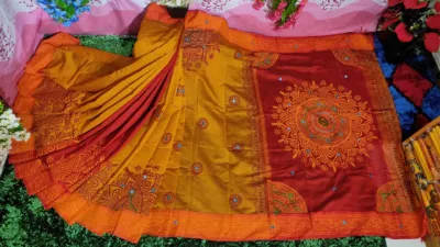 Dhupian Silk Saree, Embroidery and Block Print, 6 Colours