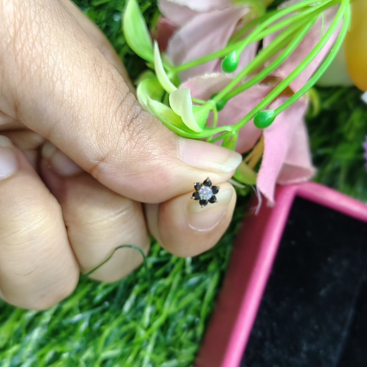 Traditional Gold Seven Stone Mossanite  Nose Pin -7 Mm (With gift box)