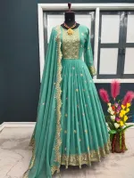 Georgette Party Dress with Embroidered Orna, 54 Inch, 3 Colours