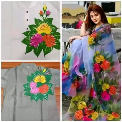 Hand Print Couple Dress, Dhupian Saree and Panjabi, 6 Colours