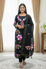 ব্লক ও হ্যান্ড প্রিন্ট আনস্টিচড থ্রি পিস, টাসেল ওড়না