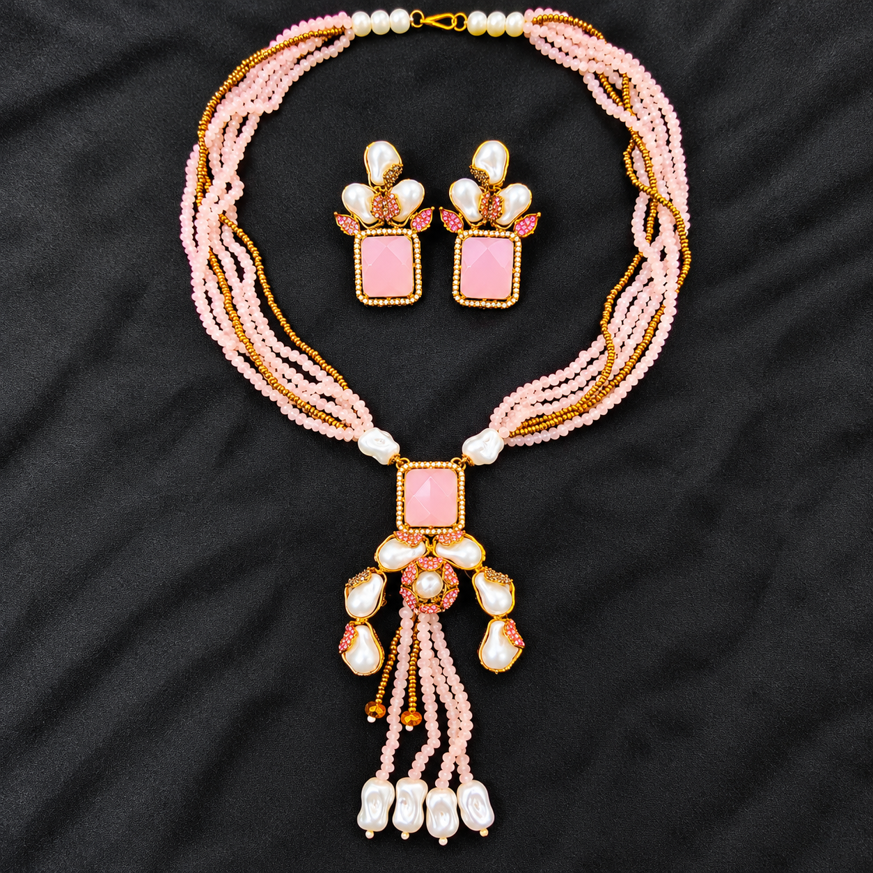 Premium Turkish Crystal and Pearl Necklace Set