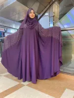 Free Size Cherry Abaya Borka with Stone Work and Hijab, 6 Colours