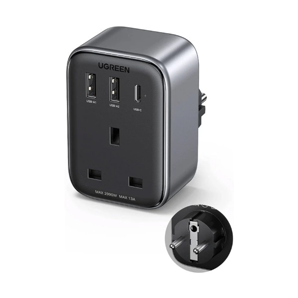 Ugreen CD314 30W PD ডুয়াল USB, USB-C এবং AC আউটলেট (UK) চার্জার