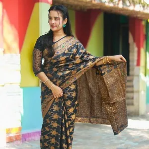 কালো সিল্ক কাতান শাড়ি
