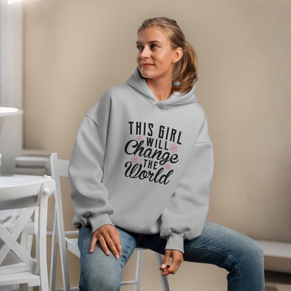 Premium Comfortable Printed Ladies Winter Hoodie ( Ash Grey )