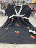 Aliya Cut Cotton Embroidery Gown 2 Piece with Butter Silk Salwar