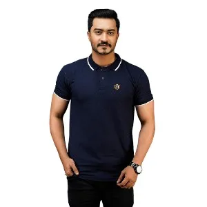 ছেলেদের সলিড টেক্সচার পোলো শার্ট - নেভি