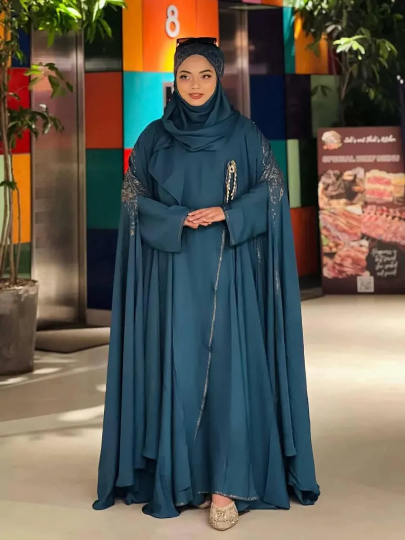 Nurjahan Stone Work Abaya with Inner, Koti and Hijab