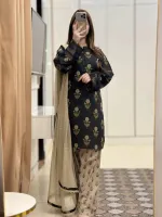 Digital Print Three Piece with 28-29 Inch Kameez, Pant and Orna