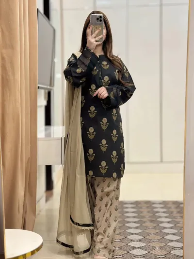 Digital Print Three Piece with 28-29 Inch Kameez, Pant and Orna