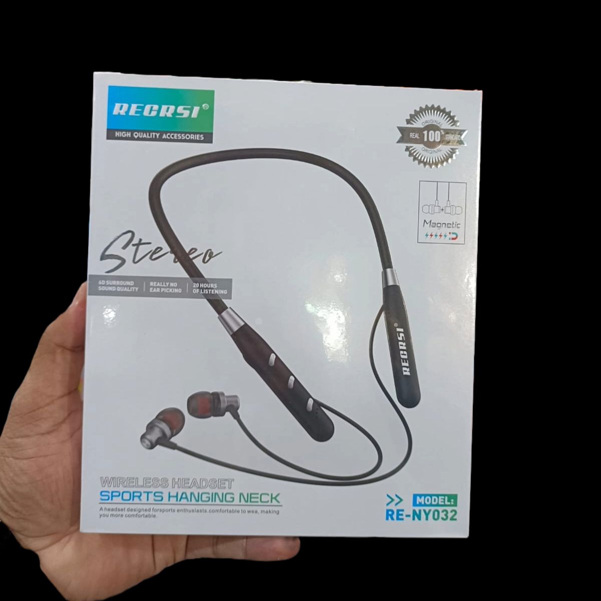 Regrsi RE-NY032 ওয়্যারলেস ব্লুটুথ নেকব্যান্ড – হালকা স্পোর্টস ইয়ারফোন, 8 ঘণ্টা প্লেটাইম ও ফাস্ট চার্জিং
