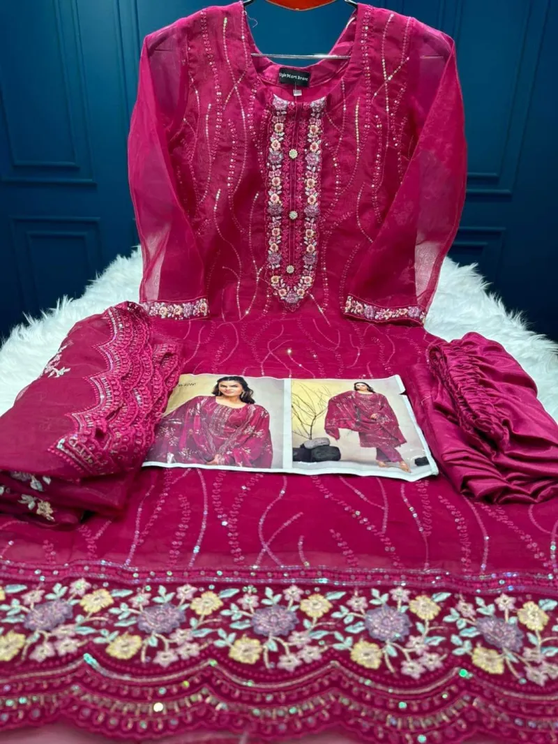 হেভি সিকুইন এমব্রয়ডারি জর্জেট থ্রি পিস, কাটওয়ার্ক ওড়না