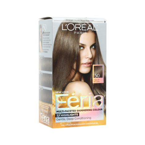 Loreal Feria Multi Faceted Shimmering Hair Color - 50 Medium Brown (Mexico)