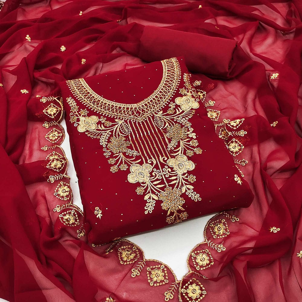 Semi-Stitched Georgette Four Piece with Chumki Embroidery, 4 Colours