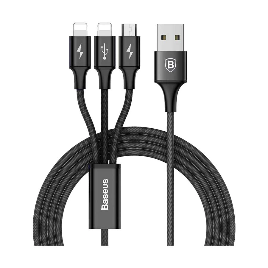 Baseus CAMLL-SU01 Rapid 3-in-1 Micro USB & Dual Lightning Cable Black