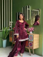 Women's Shamu Silk Three Piece Gown with Sequin and Zari Work