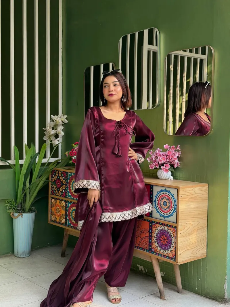 Women's Shamu Silk Three Piece Gown with Sequin and Zari Work