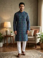 ছেলেদের স্লাব কটন স্কিন প্রিন্ট পাঞ্জাবি, সাইজ 38 থেকে 46