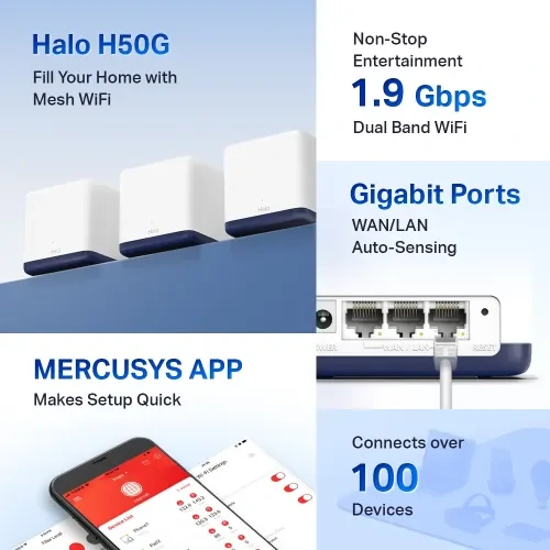 Mercusys Halo H50G AC1900 1900Mbps Dual Band Gigabit Mesh Router (3 Pack)