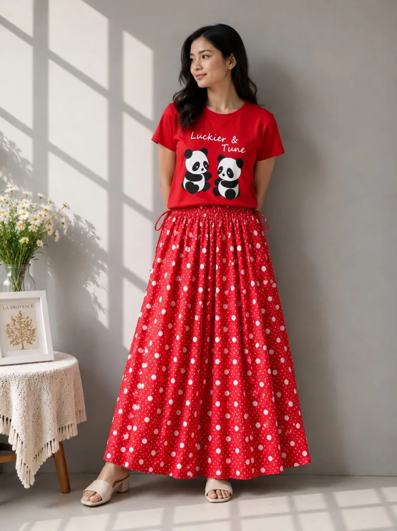 Women's Linen Skirt and Cotton T-Shirt Set, 39 Inch Skirt