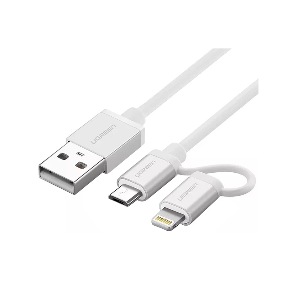 UGREEN 30670 USB to Micro USB & Lightning 1.5m Silver White Cable