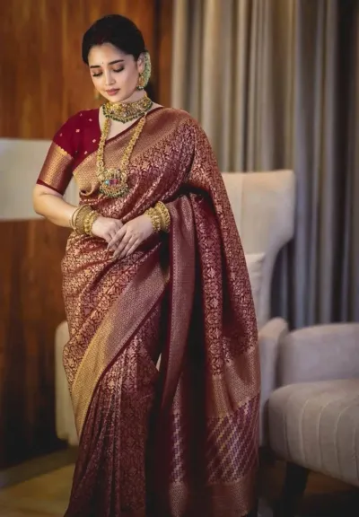 Elegant Banarasi Katan Saree for Special Occasions, 4 Colours