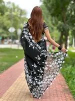Block Print Half Silk Saree with Screen Print Work, 6 Colours