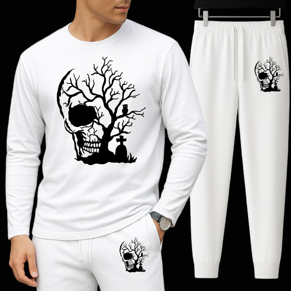 Men's Relaxed Fit Long Sleeve T-Shirt and Suit Fabric Trouser