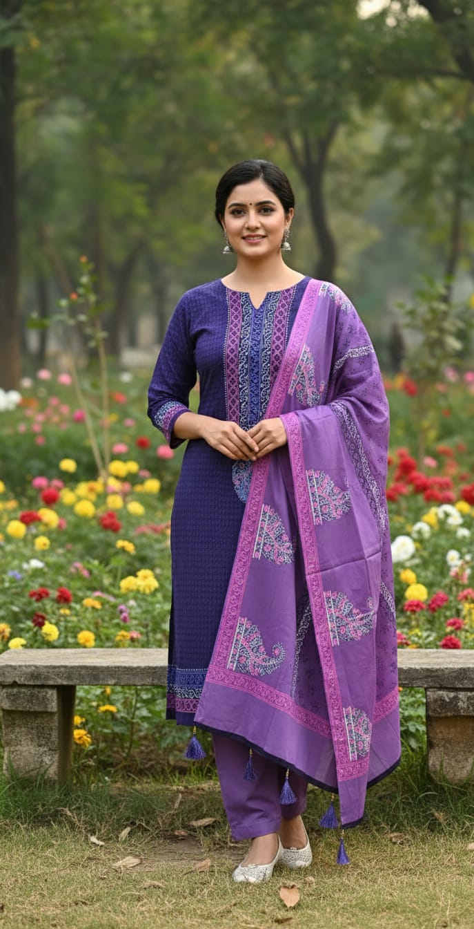 Unstitched Voile Three Piece, Five Haath Orna with Tassels