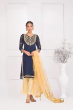 আধা সেলাই করা ওয়েটলেস জর্জেট থ্রি পিস, বডি 54 পর্যন্ত, 6 রং