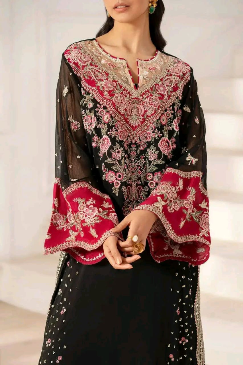 Women's Georgette Three Piece with Sequin Embroidery, L and XL