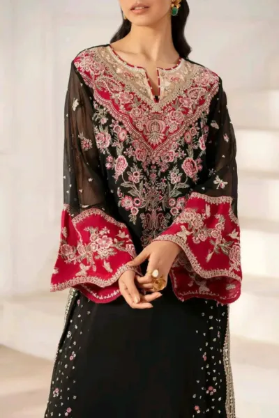 Women's Georgette Three Piece with Sequin Embroidery, L and XL