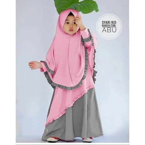 Girls' Borka and Hijab Set in Cherry Fabric, 4 Colour Choices