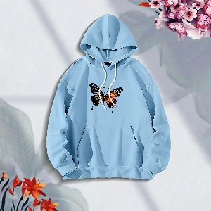 প্রিমিয়াম আরামদায়ক স্টাইলিশ (Butterflies-Sky Blue) লেডিস উইন্টার হুডি