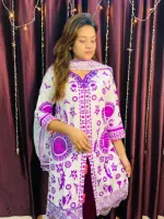 Cotton Skin Print Three Piece with Neck Embroidery, Body 42 and 44