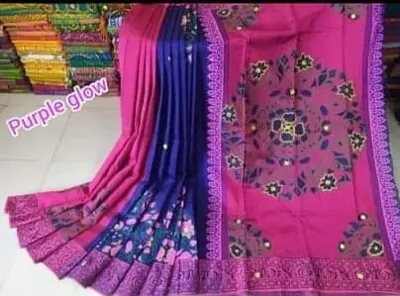 13 হাত ধুপিয়ান সিল্ক শাড়ি, ব্লক প্রিন্টে এমব্রয়ডারি