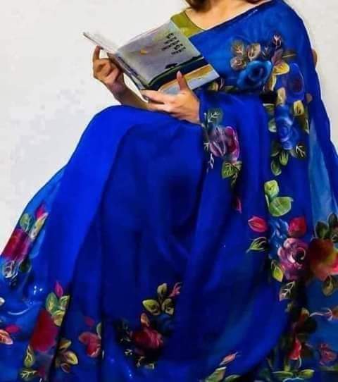 12 Haath Hand Painted Half Silk Saree for Women