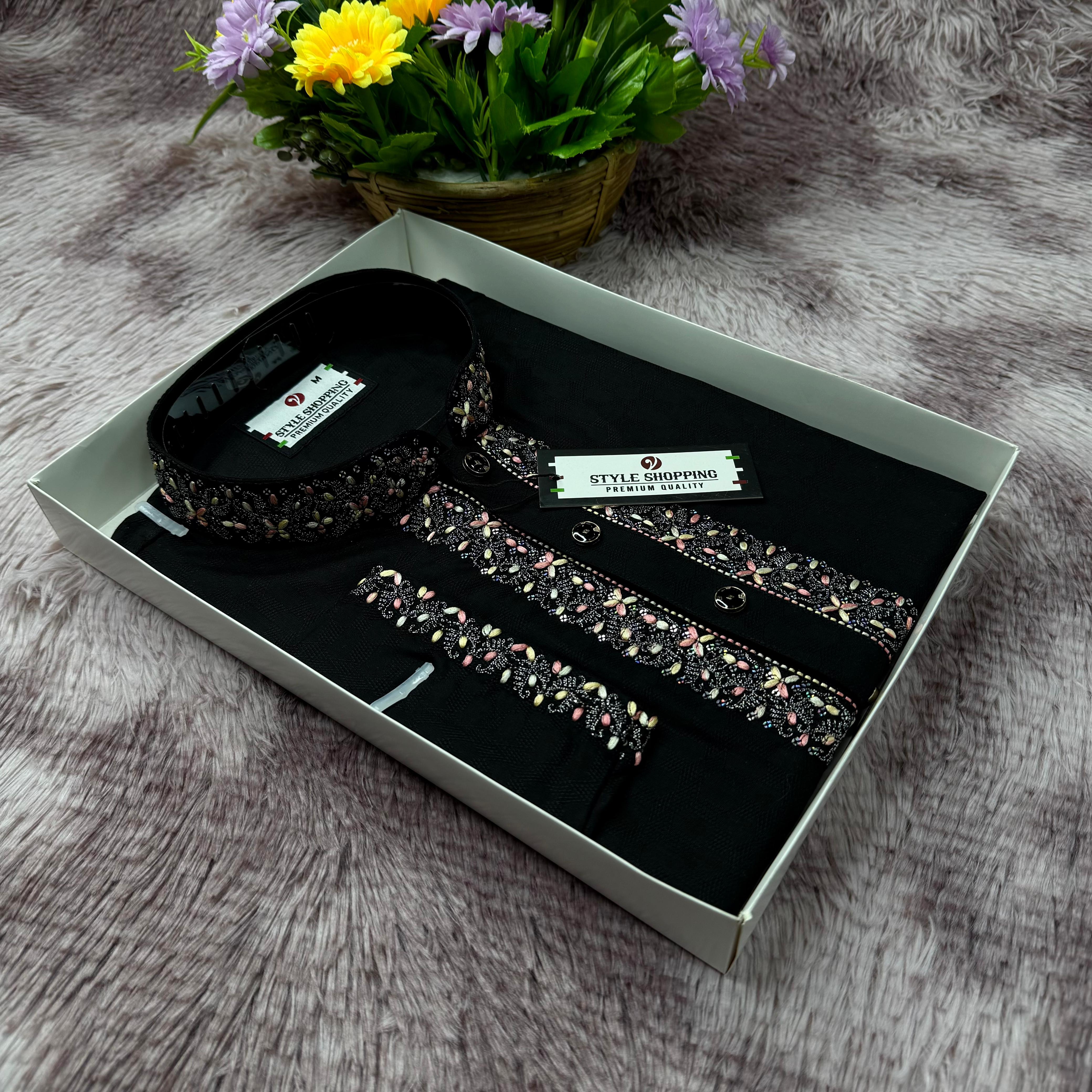 Men's Thread and Sequin Embroidered Panjabi, M to XL, 3 Colours
