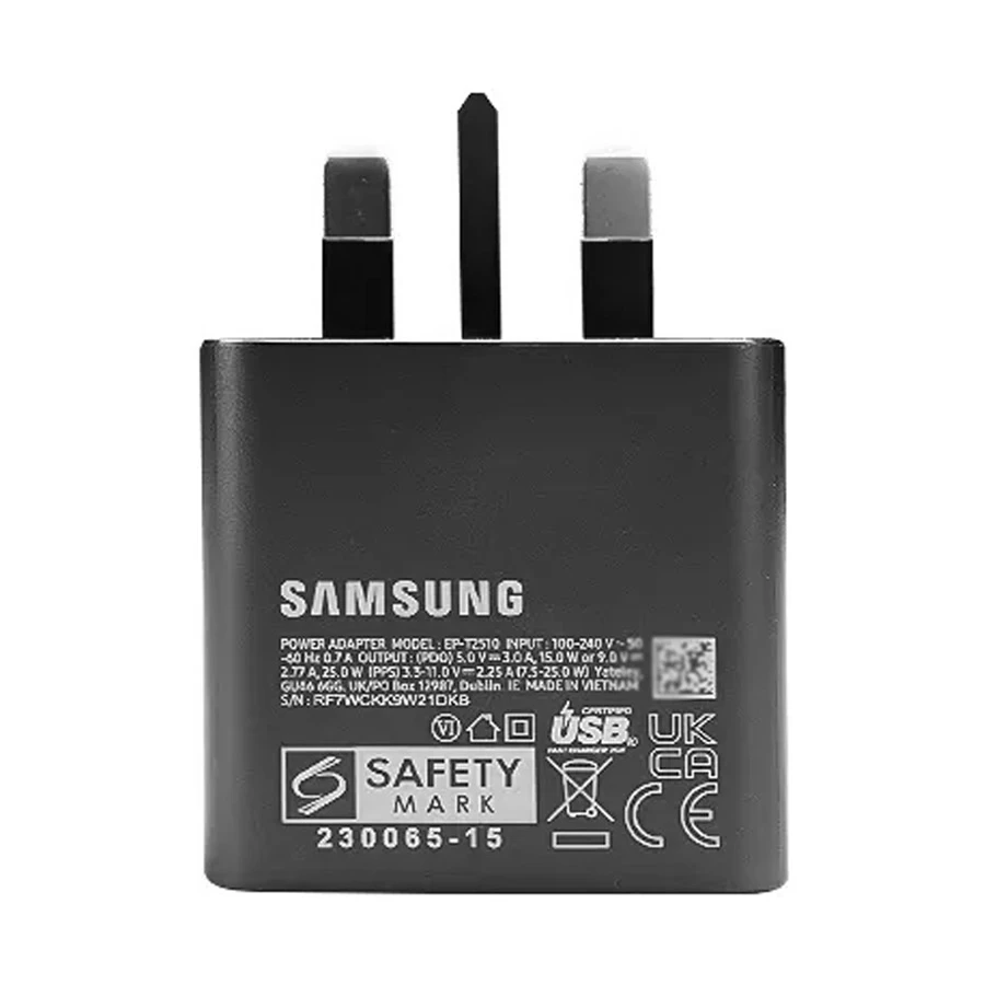 Samsung EP-T2510 25W PD USB-C Charger Black (3 Pin, UK)