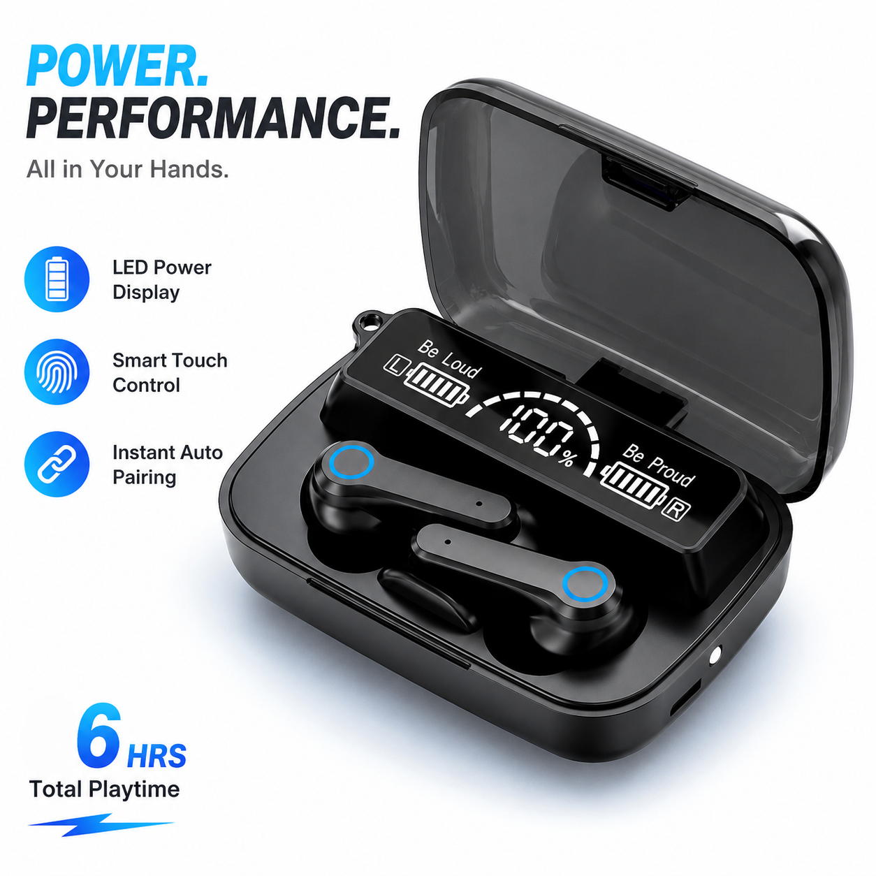 M19 ট্রু ওয়্যারলেস ইয়ারবাডস, 2000mAh পাওয়ার ব্যাংক কেস ও LED ডিসপ্লে
