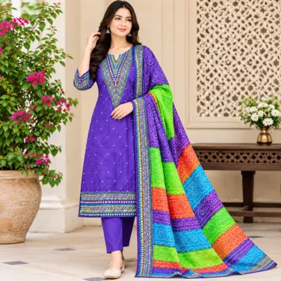 Charizma Boutique Premium Cotton Printed & Embroidered 3-Piece Unstitched Suit