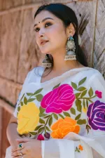 Embroidered Half Silk Saree for Women, 12 Haath Length