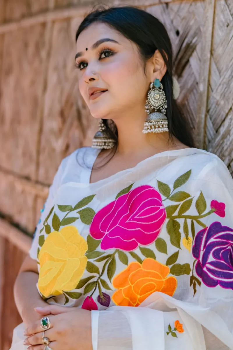 Embroidered Half Silk Saree for Women, 12 Haath Length