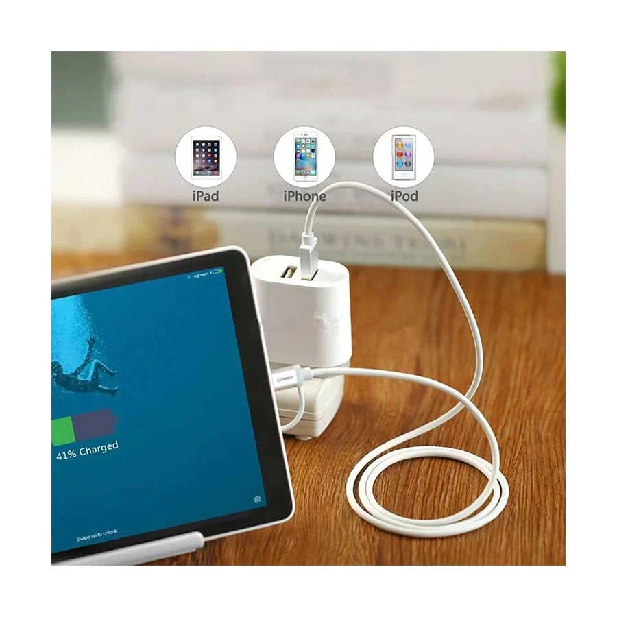 UGREEN 30670 USB to Micro USB & Lightning 1.5m Silver White Cable