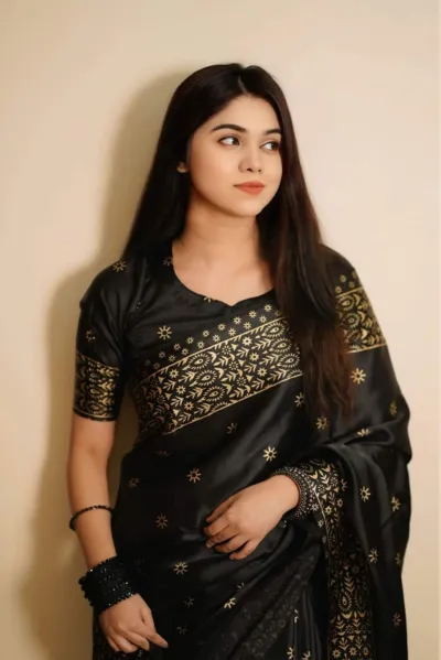 Skin Print Silk Saree with Blouse Piece, 4 Colours