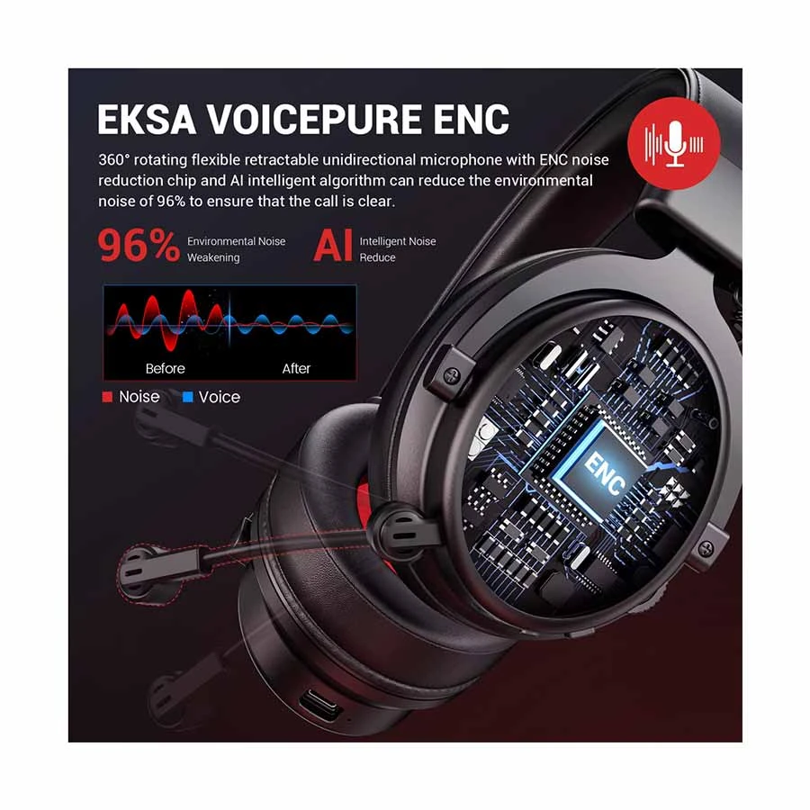 EKSA E900 BT Black Bluetooth Over-Ear Gaming Headphone